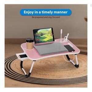 Lap Desk - Foldable Lap Desk with Storage Drawer, Cup Holder & Tablet Slot